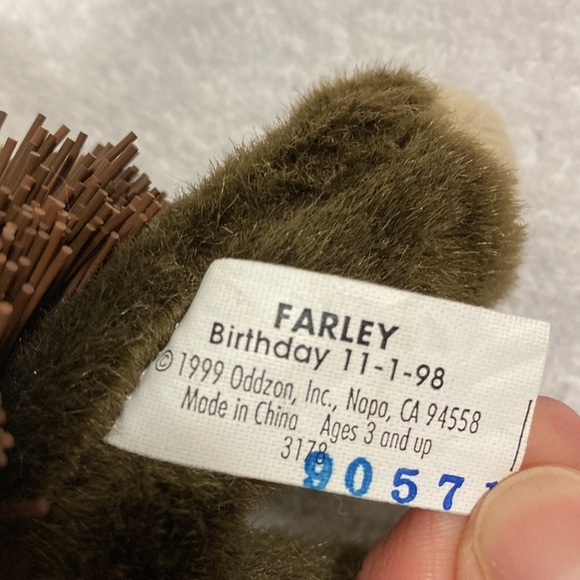 NWT 1999 Oddzon 4” Teddy Bear plush Farley Birthdate 11-1-98 Koosh Ball - Picture 3 of 7